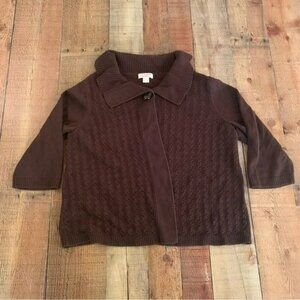 Christopher and banks womens 3/4 sleeve collared cardigan sweater in brown -XL